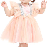 Baby Girls' Sequined Tulle Dress Ruffle Sleeve 3 Piece Gift Set For Newborns LILAX