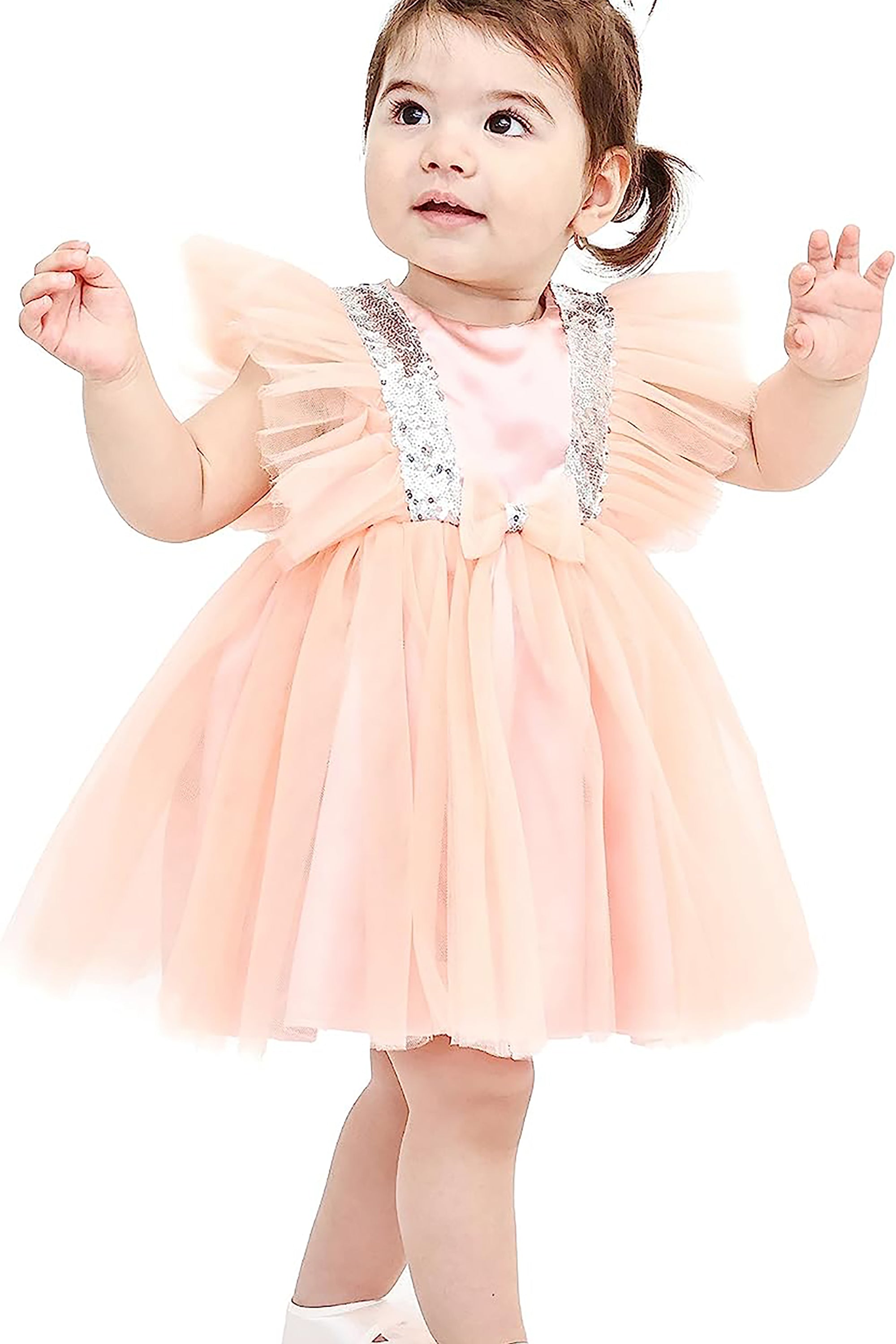 Baby Girls' Sequined Tulle Dress Ruffle Sleeve 3 Piece Gift Set For Newborns LILAX