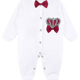 Jeweled crown newborn layette with footie, hat, mittens with bows; perfect christmas pajamas and christmas gift ideas