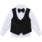 Little & Youth Boys Formal Suit Set Slim Fit Vest, White Dress Shirt, Dress Pants and Bowtie 4 Piece LILAX