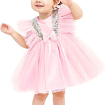 Baby Girls' Sequined Tulle Dress Ruffle Sleeve 3 Piece Gift Set For Newborns LILAX