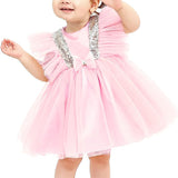 Baby Girls' Sequined Tulle Dress Ruffle Sleeve 3 Piece Gift Set For Newborns LILAX