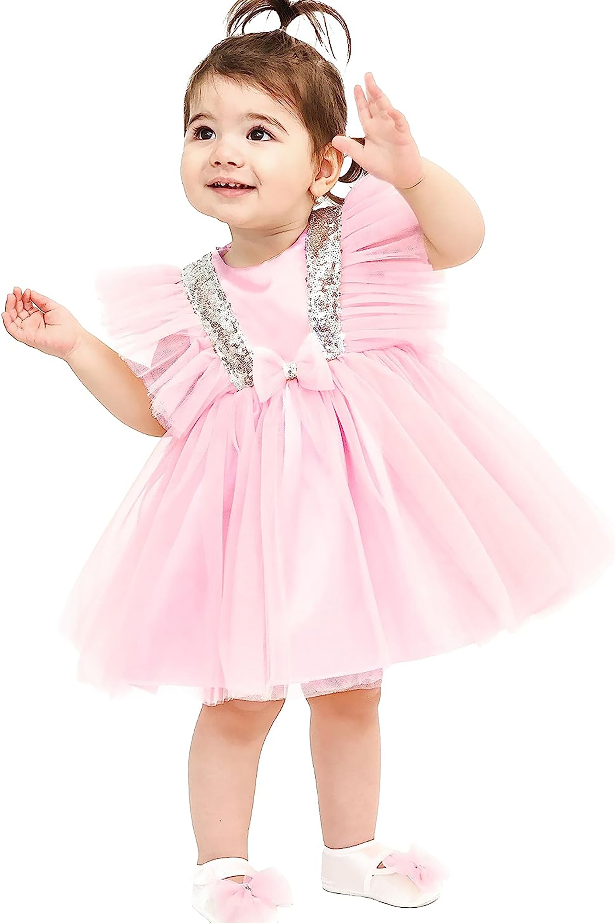 Baby Girls' Sequined Tulle Dress Ruffle Sleeve 3 Piece Gift Set For Newborns LILAX