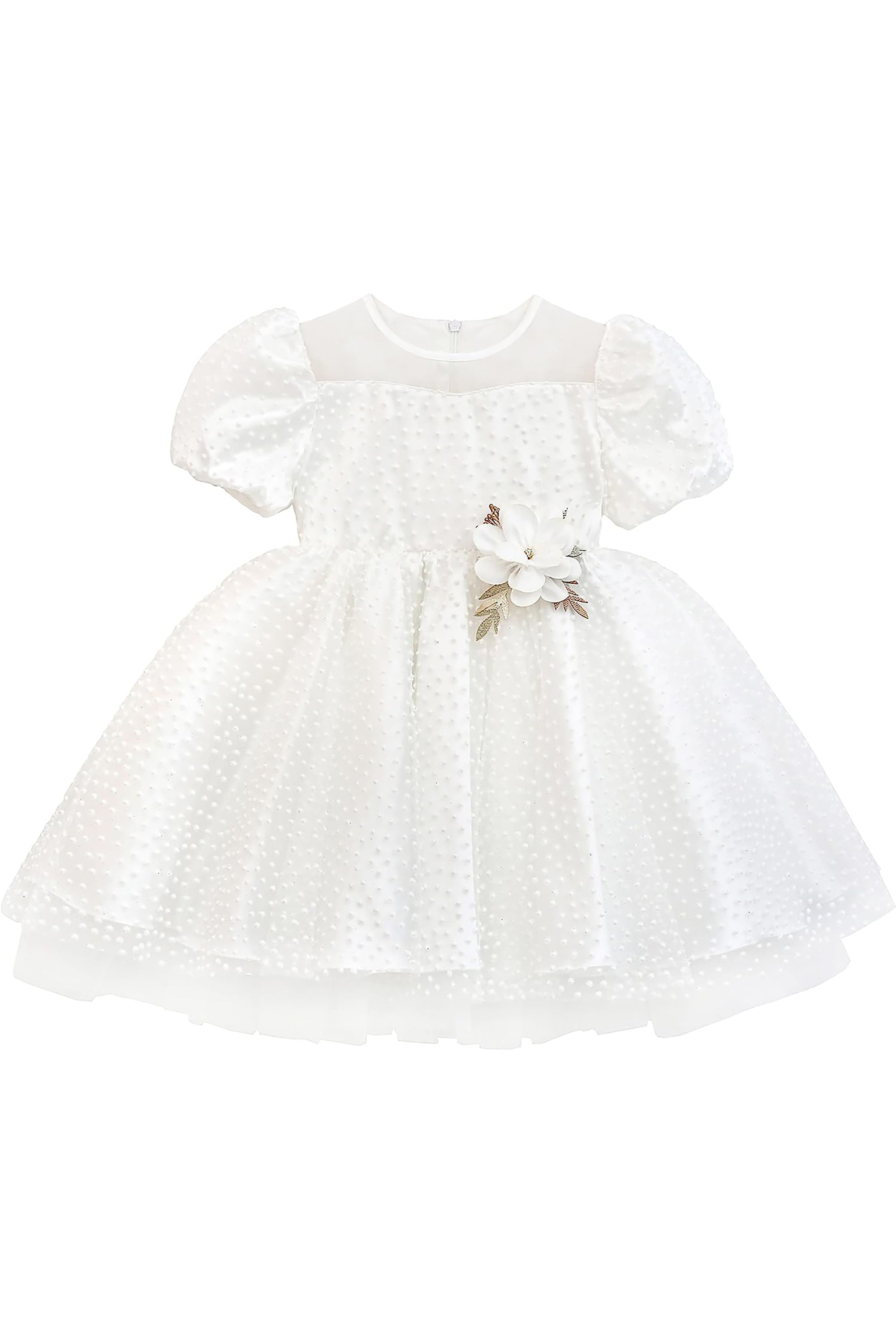 Baby girl gold dress with tulle skirt and polka dots; perfect for baby girl clothes & christmas gift ideas