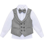 Little & Youth Boys Formal Suit Set Slim Fit Vest, White Dress Shirt, Dress Pants and Bowtie 4 Piece LILAX