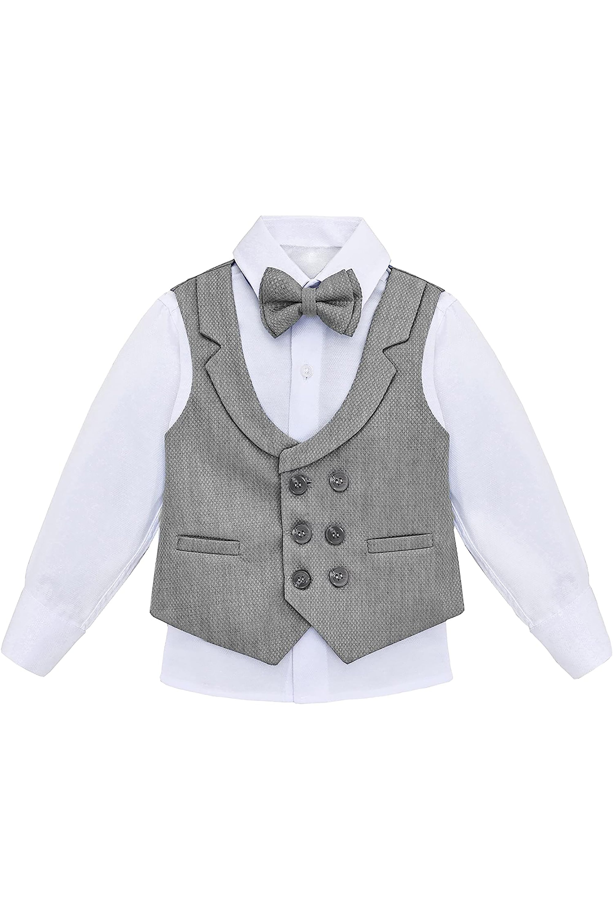 Little & Youth Boys Formal Suit Set Slim Fit Vest, White Dress Shirt, Dress Pants and Bowtie 4 Piece LILAX