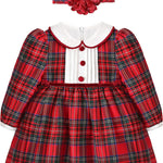 Baby Girls' Plaid Dress Set, Holiday Outfit with Elastic Flower Headband LILAX