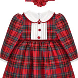 Baby Girls' Plaid Dress Set, Holiday Outfit with Elastic Flower Headband LILAX