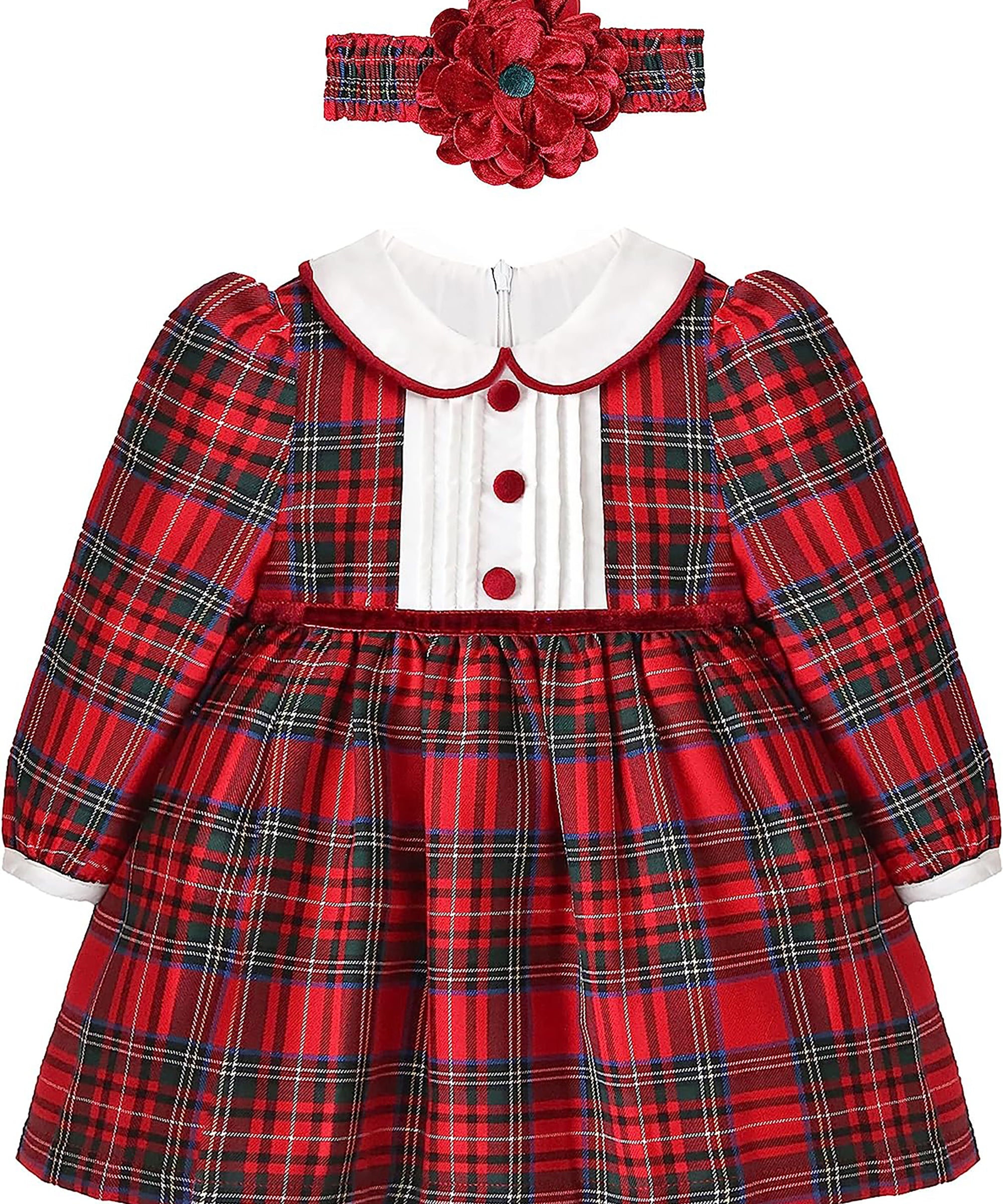 Plaid cotton baby girl clothes with ruffle and lace details and bows; perfect girls Christmas dress & Christmas gift ideas  