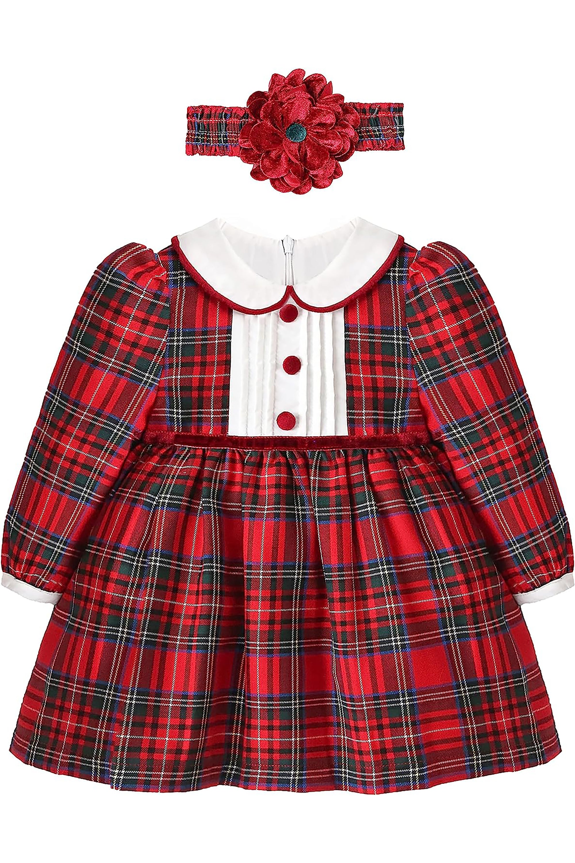 Baby Girls' Plaid Dress Set, Holiday Outfit with Elastic Flower Headband LILAX