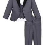 Little & Youth Boys' Satin Detailed Suit Set - Satin Collar Formal Jacket, Vest, Pants, Shirt, and Matching Bowtie - 5-Piece Fashion Set LILAX