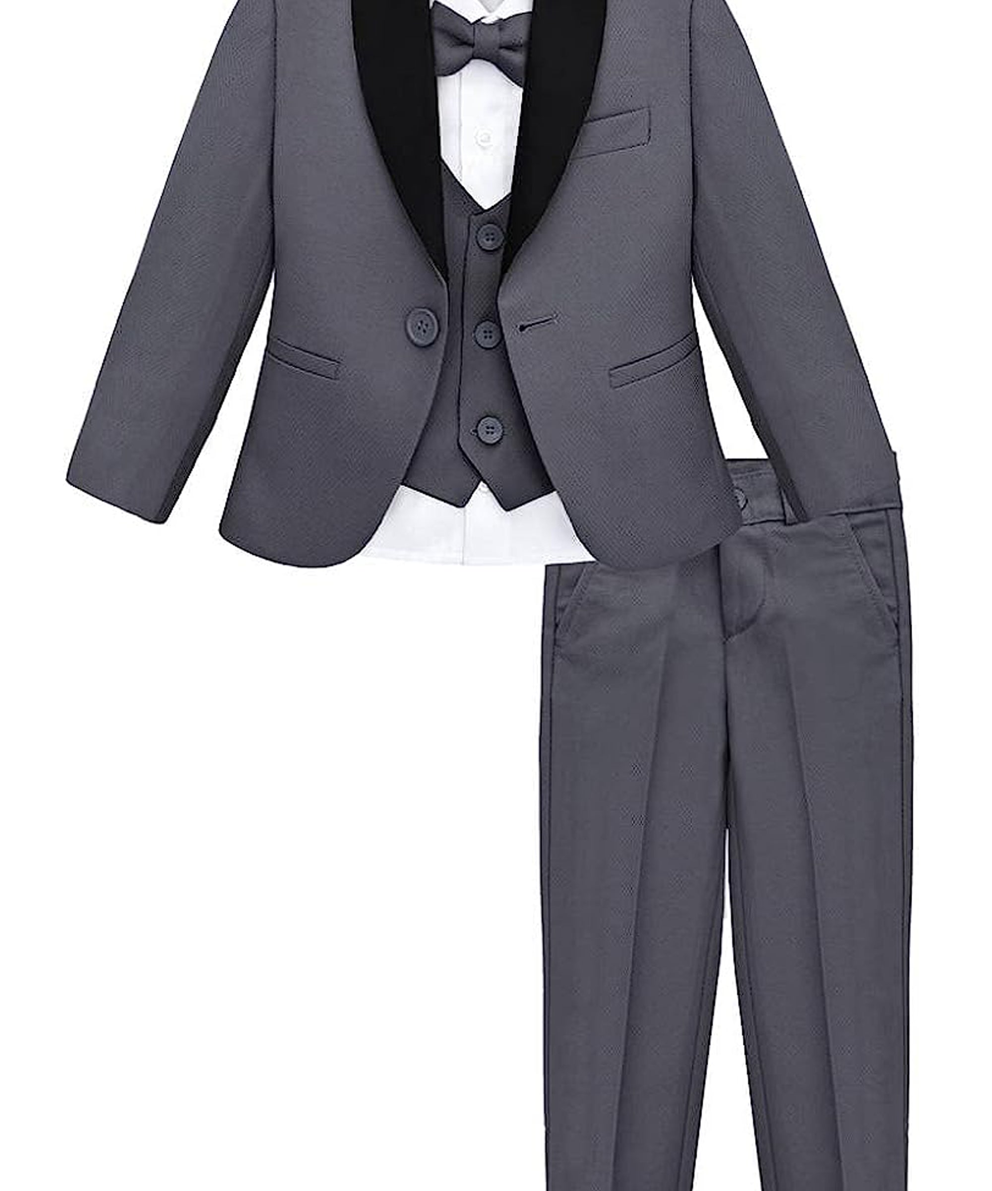 Boys 5 piece tuxedo suit with jacket, shirt, pants, vest and bow tie; perfect for baby boy clothes & christmas gift ideas  