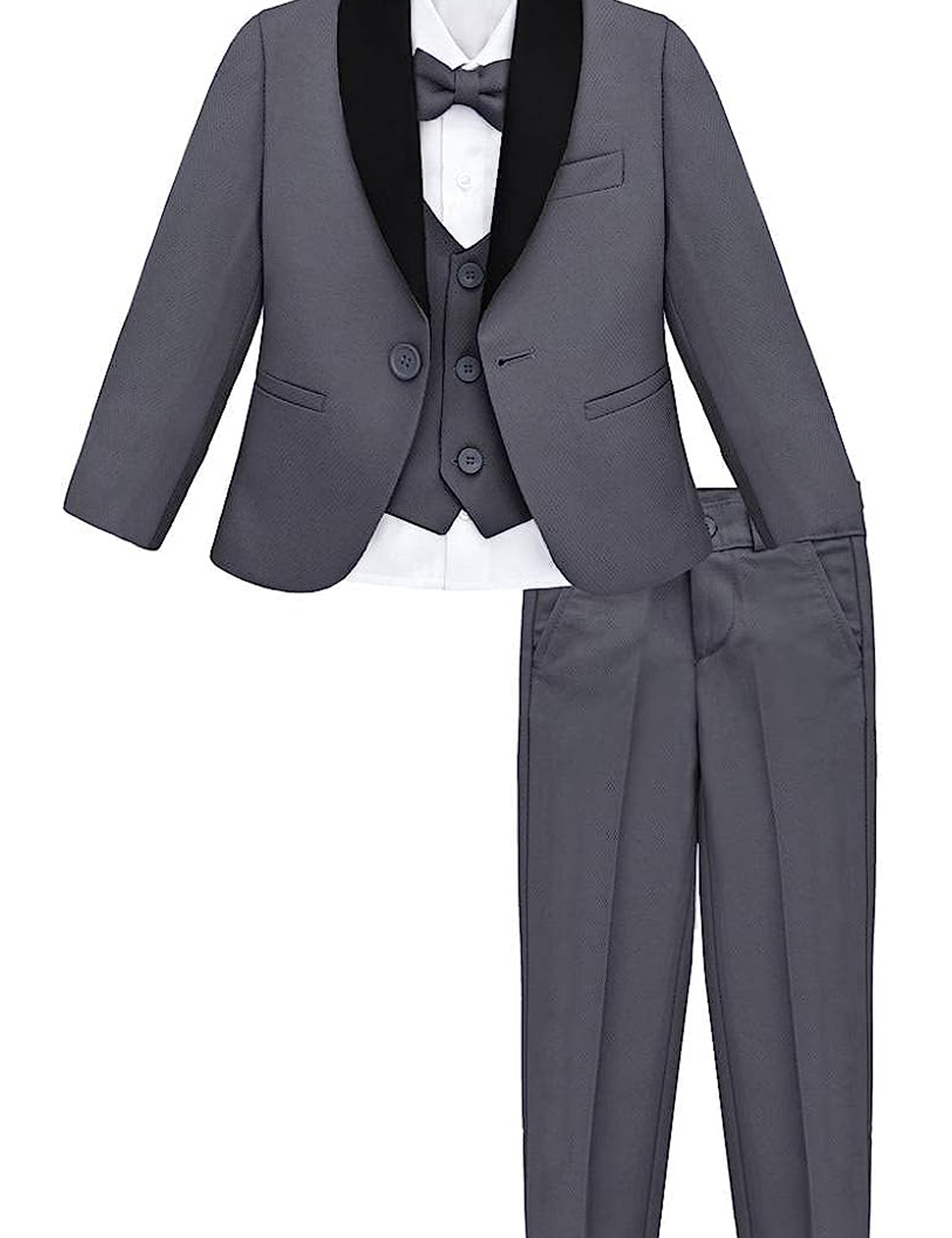 Boys 5 piece tuxedo suit with jacket, shirt, pants, vest and bow tie; perfect for baby boy clothes & christmas gift ideas  