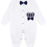 Jeweled crown newborn layette with footie, hat, mittens with bows; perfect christmas pajamas and christmas gift ideas