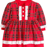 Plaid cotton baby girl clothes with ruffle and lace details and bows; perfect girls Christmas dress & Christmas gift ideas  