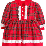 Plaid cotton baby girl clothes with ruffle and lace details and bows; perfect girls Christmas dress & Christmas gift ideas  