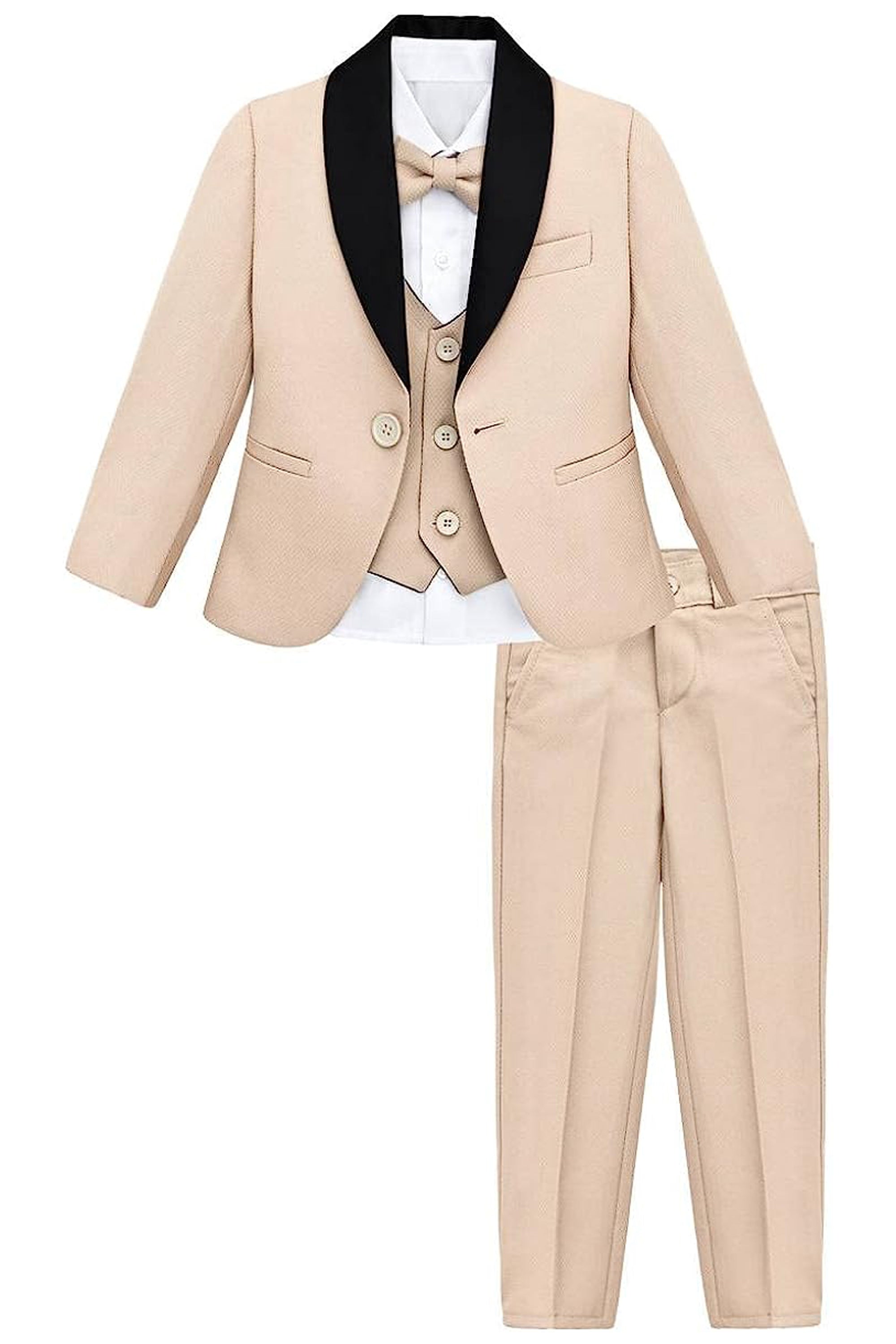 Little & Youth Boys' Satin Detailed Suit Set - Satin Collar Formal Jacket, Vest, Pants, Shirt, and Matching Bowtie - 5-Piece Fashion Set LILAX