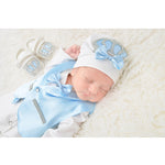 Jeweled crown newborn layette with footie, hat, mittens with bows, & shoes; perfect for Christmas gift ideas