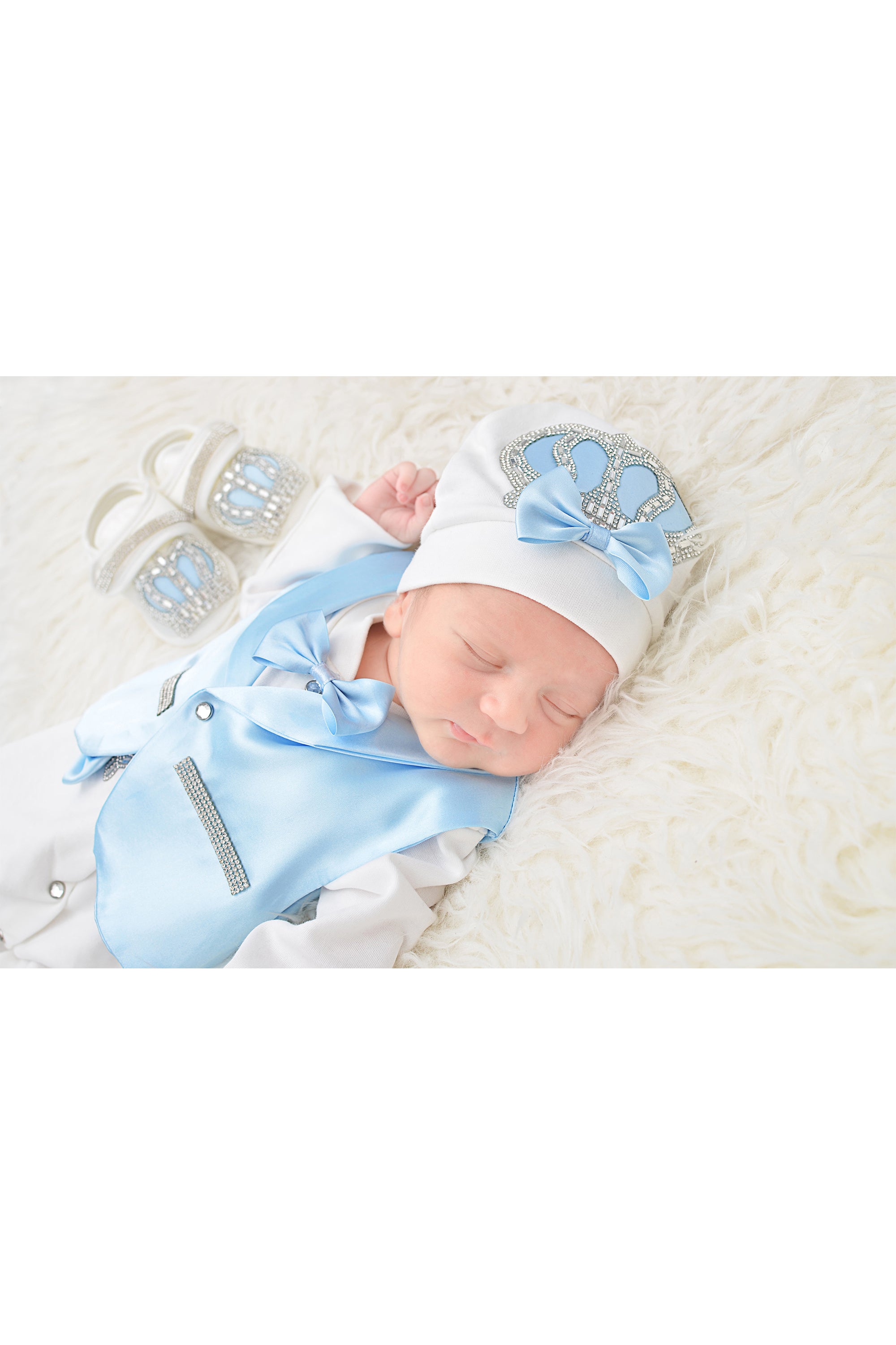 Regal and Handsome: 5-Piece Layette Gift Set with Jeweled Crown Tuxedo for Baby Boys (0-3 Months) LILAX