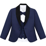 Little & Youth Boys' Satin Detailed Suit Set - Satin Collar Formal Jacket, Vest, Pants, Shirt, and Matching Bowtie - 5-Piece Fashion Set LILAX