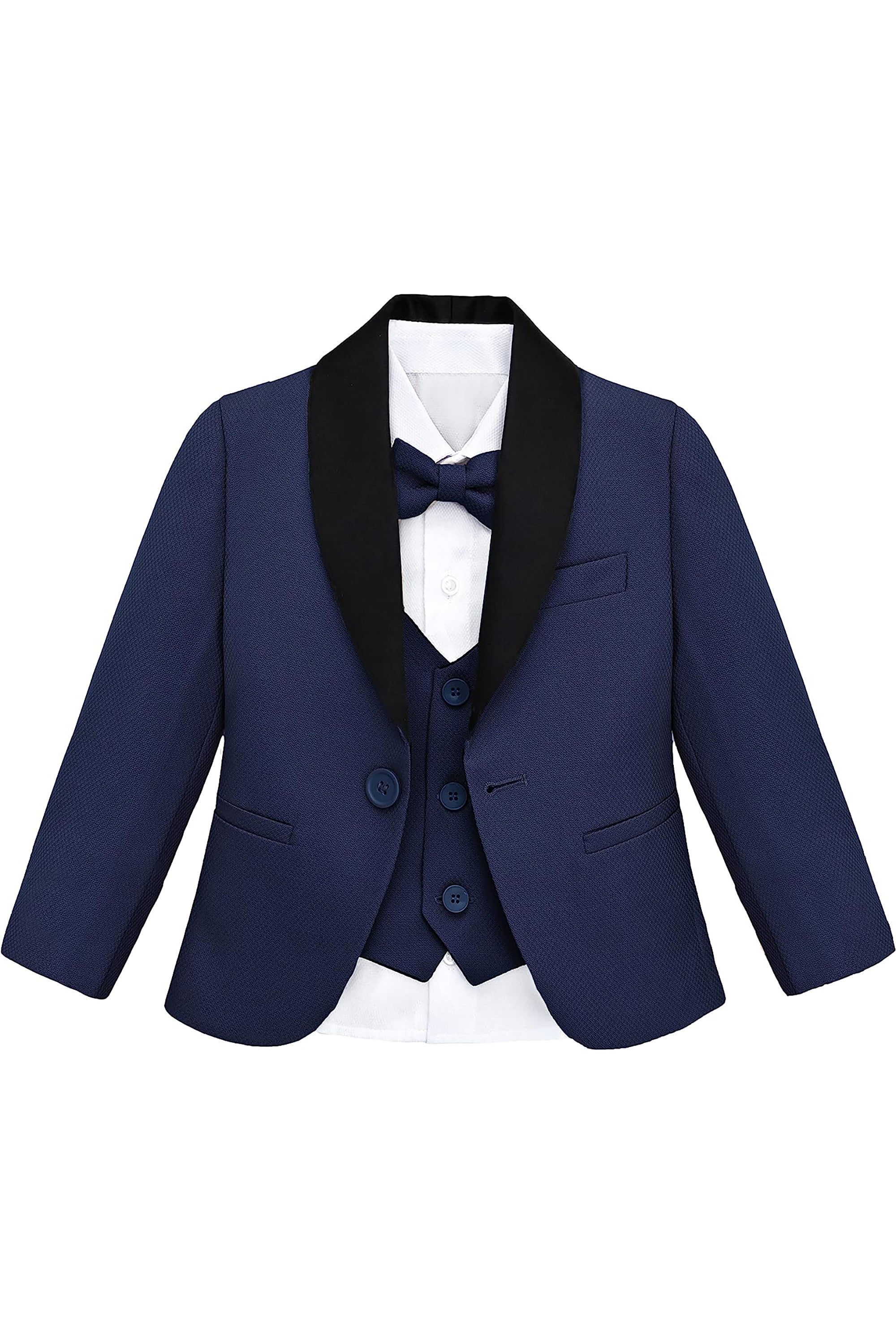 Little & Youth Boys' Satin Detailed Suit Set - Satin Collar Formal Jacket, Vest, Pants, Shirt, and Matching Bowtie - 5-Piece Fashion Set LILAX