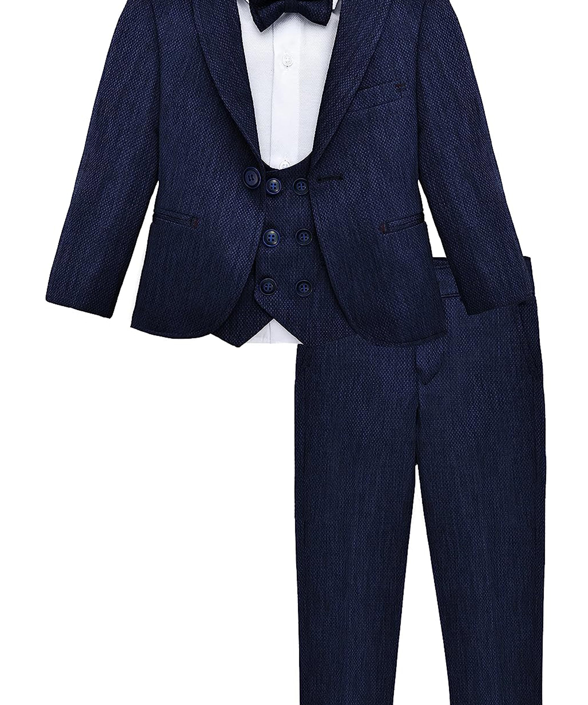 Boys 5 piece tuxedo suit with jacket, shirt, pants, vest and bow tie; perfect for baby boy clothes & christmas gift ideas  