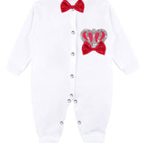 Jeweled crown newborn layette with footie, hat, mittens with bows; perfect christmas pajamas and christmas gift ideas