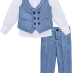 Little & Youth Boys Formal Suit Set Slim Fit Vest, White Dress Shirt, Dress Pants and Bowtie 4 Piece LILAX