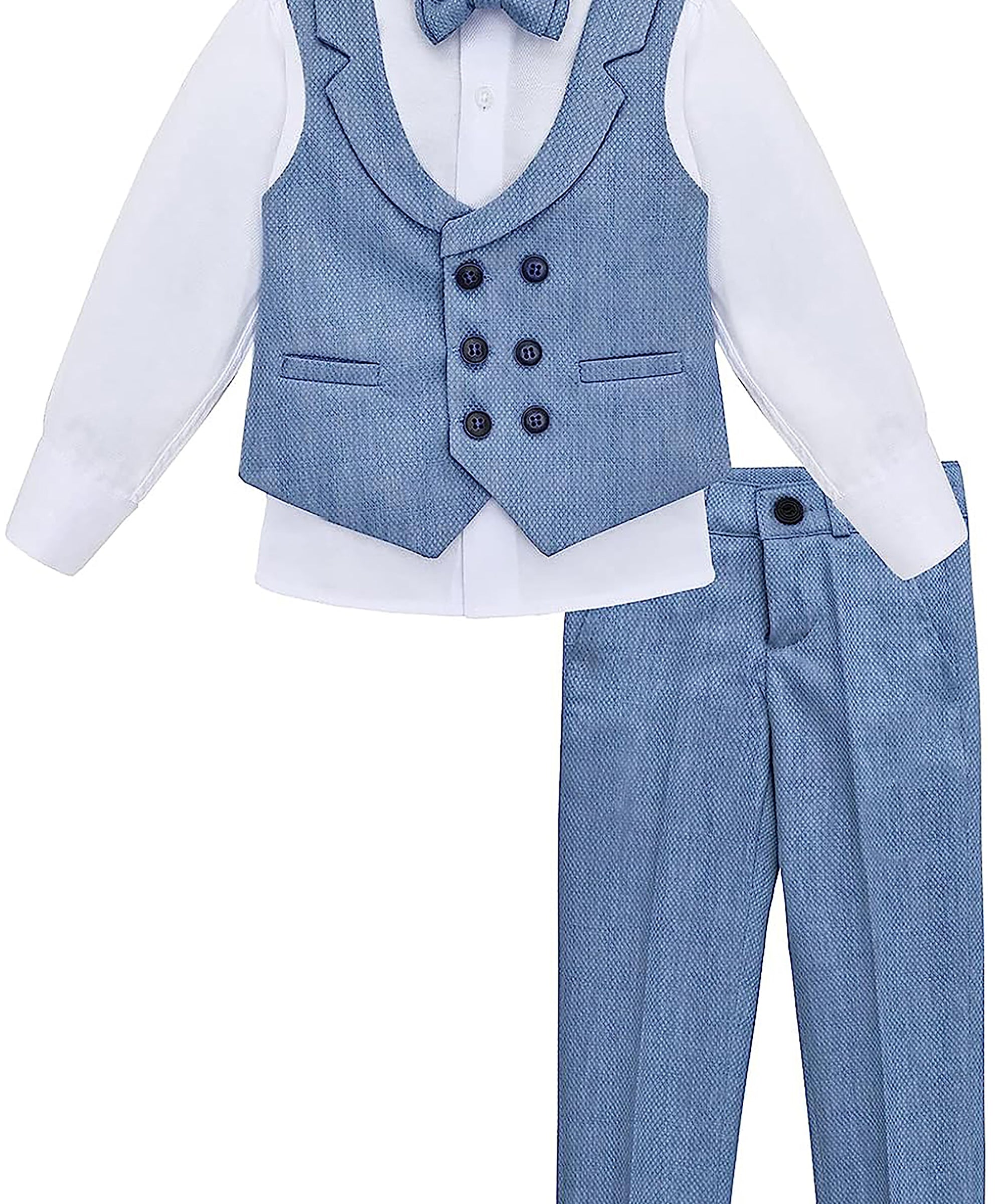 Boys 4 piece tuxedo suit with shirt, pants, vest and bow tie; perfect for baby boy clothes & christmas gift ideas  