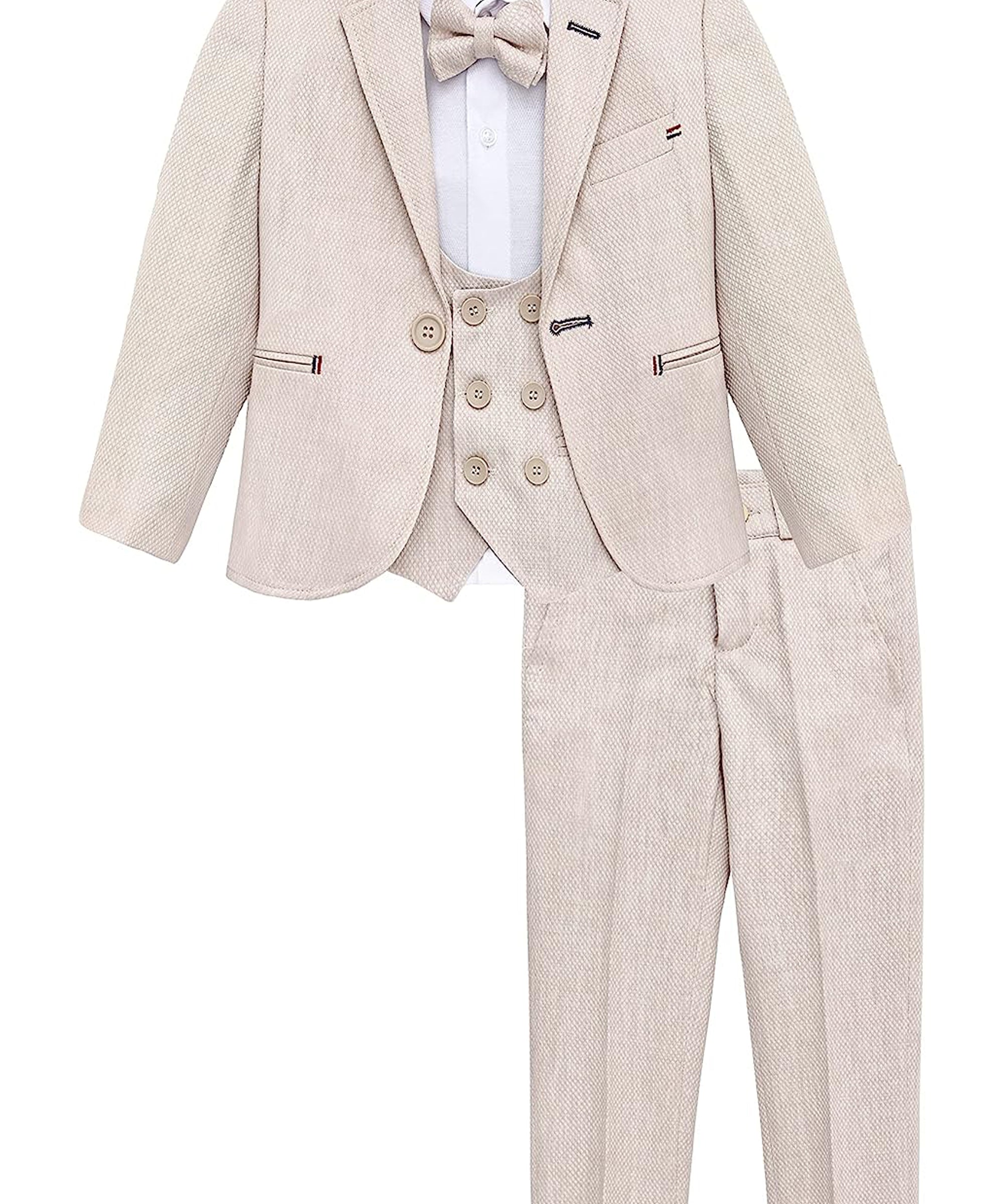 Boys 5 piece tuxedo suit with jacket, shirt, pants, vest and bow tie; perfect for baby boy clothes & christmas gift ideas  