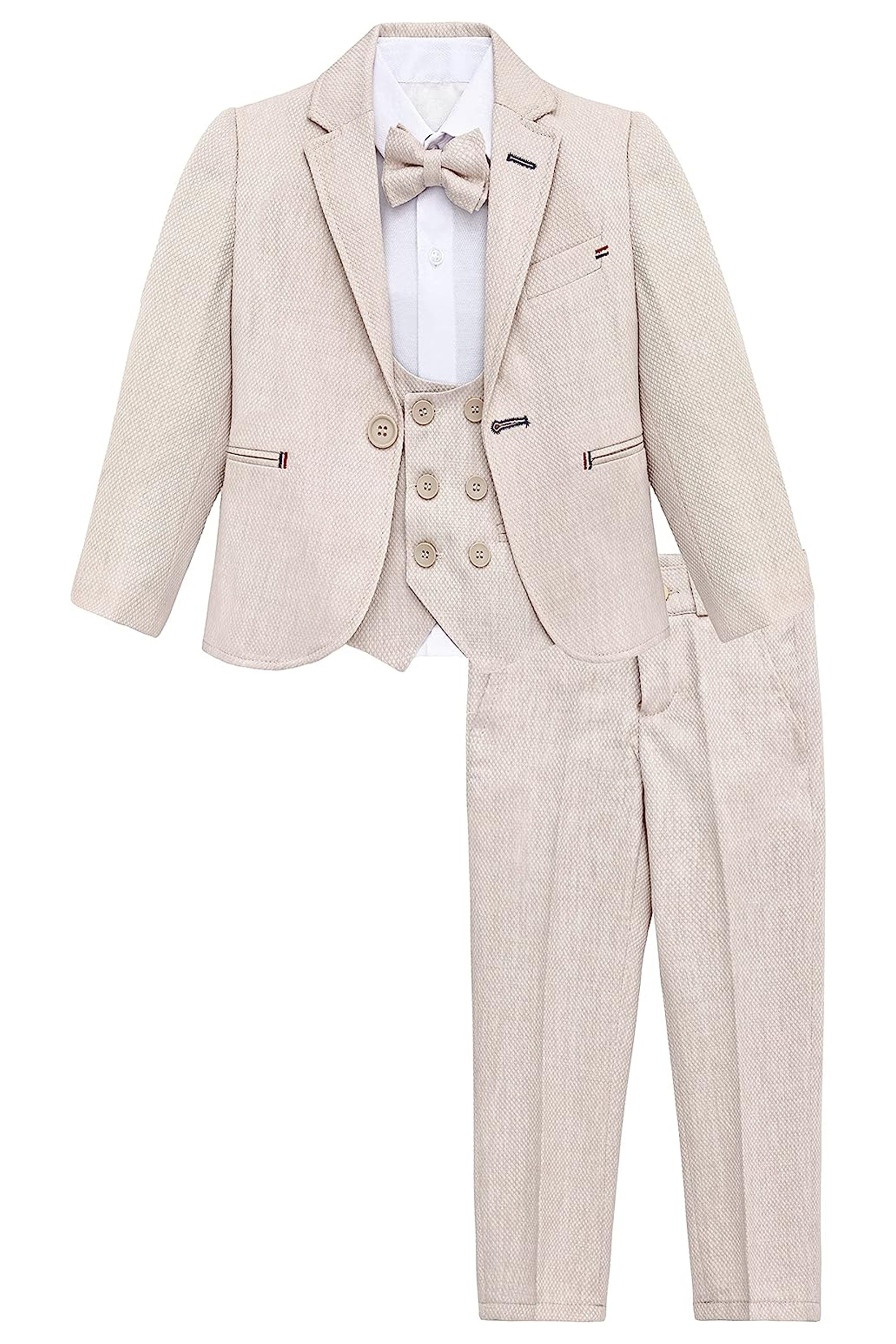 Little & Youth Boys Suit Set - Formal Jacket, Vest, Pants, Shirt, and Matching Bowtie - 5 Piece Ensemble LILAX