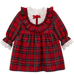 Plaid cotton baby girl clothes with ruffle and lace details and bows; perfect girls Christmas dress & Christmas gift ideas  