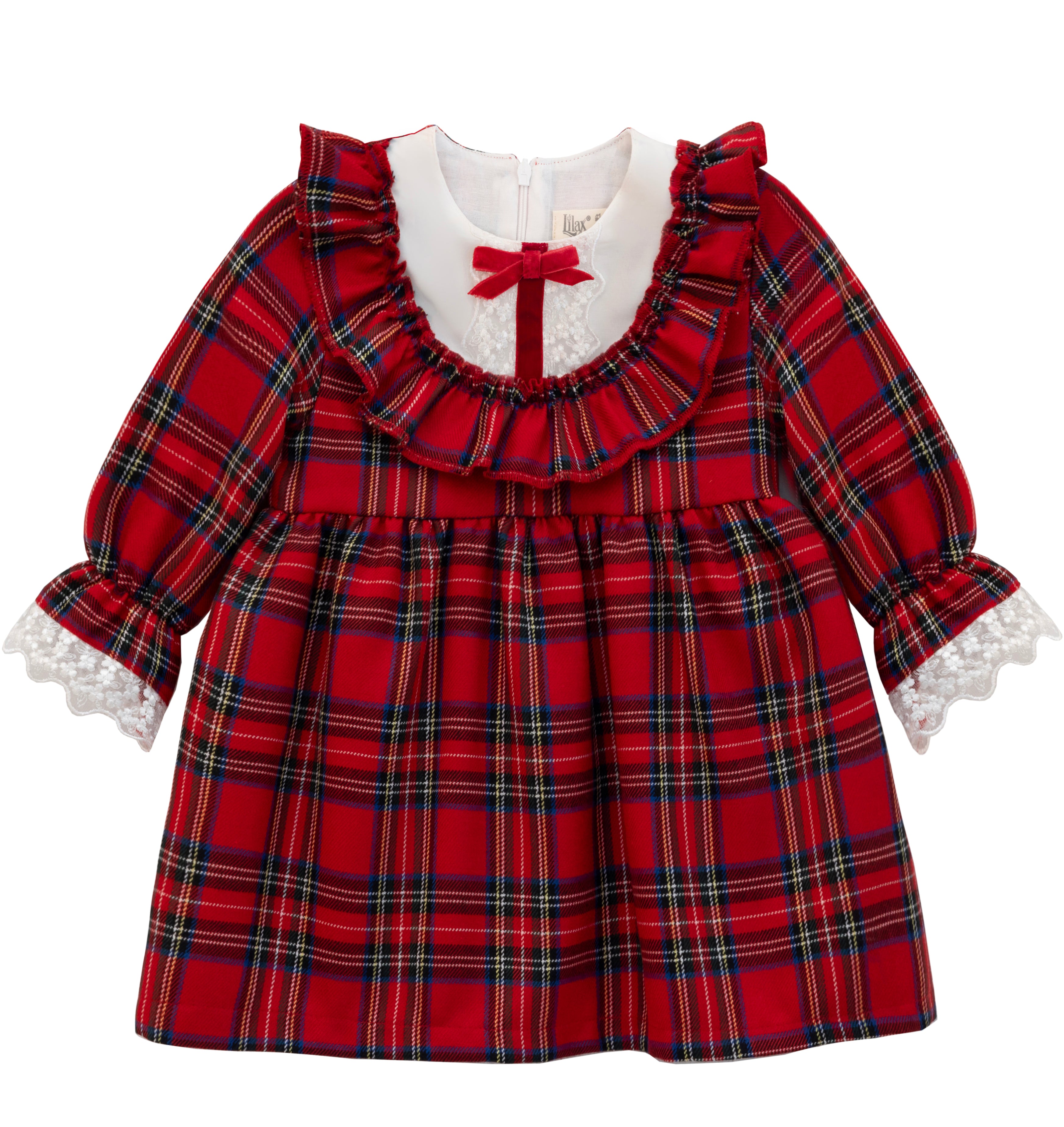 Plaid cotton baby girl clothes with ruffle and lace details and bows; perfect girls Christmas dress & Christmas gift ideas  