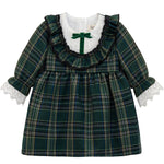 Plaid cotton baby girl clothes with ruffle and lace details and bows; perfect girls Christmas dress & Christmas gift ideas  