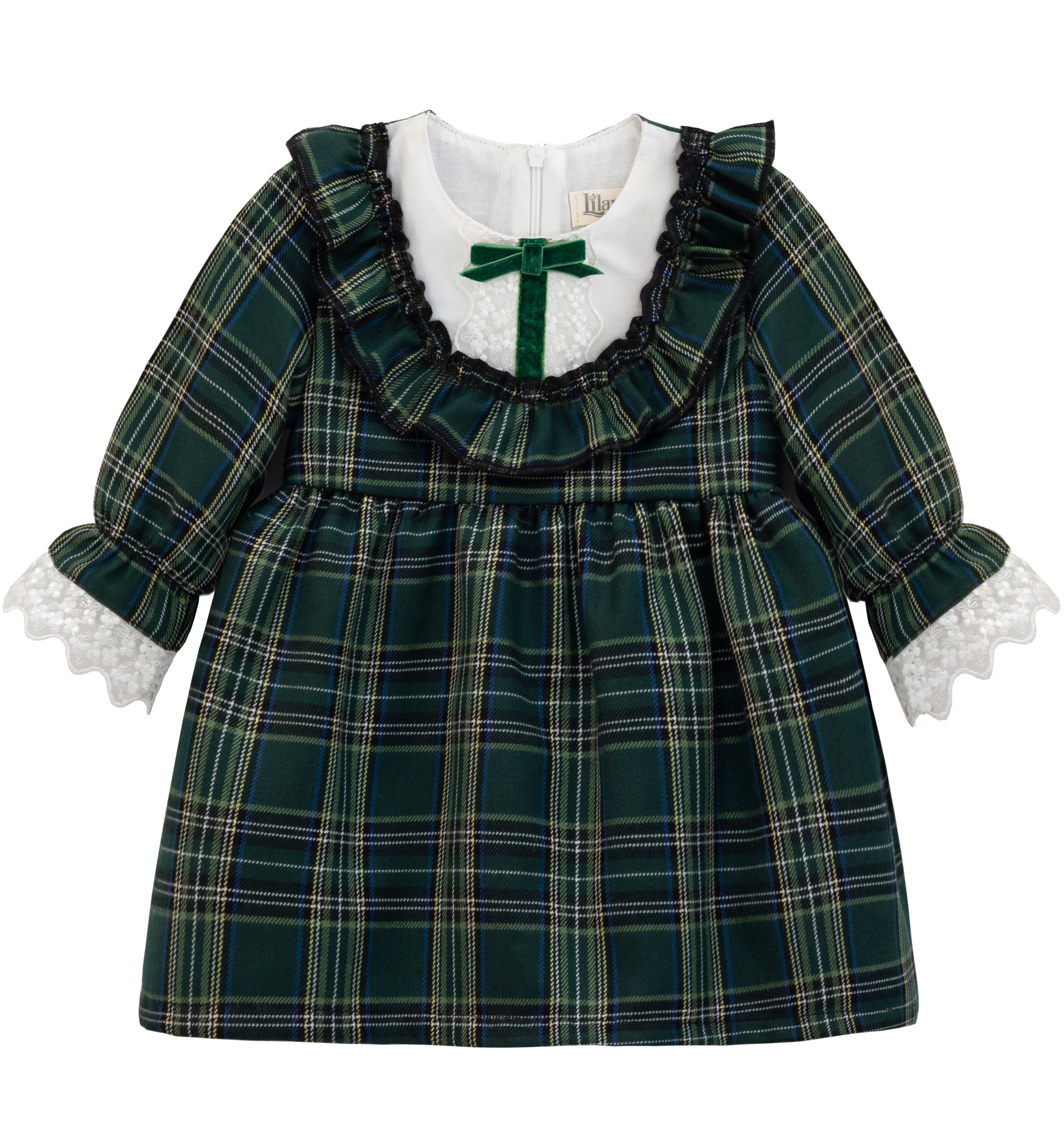 Plaid cotton baby girl clothes with ruffle and lace details and bows; perfect girls Christmas dress & Christmas gift ideas  