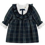 Plaid cotton baby girl clothes with ruffle and lace details and bows; perfect girls Christmas dress & Christmas gift ideas  