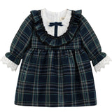 Plaid cotton baby girl clothes with ruffle and lace details and bows; perfect girls Christmas dress & Christmas gift ideas  