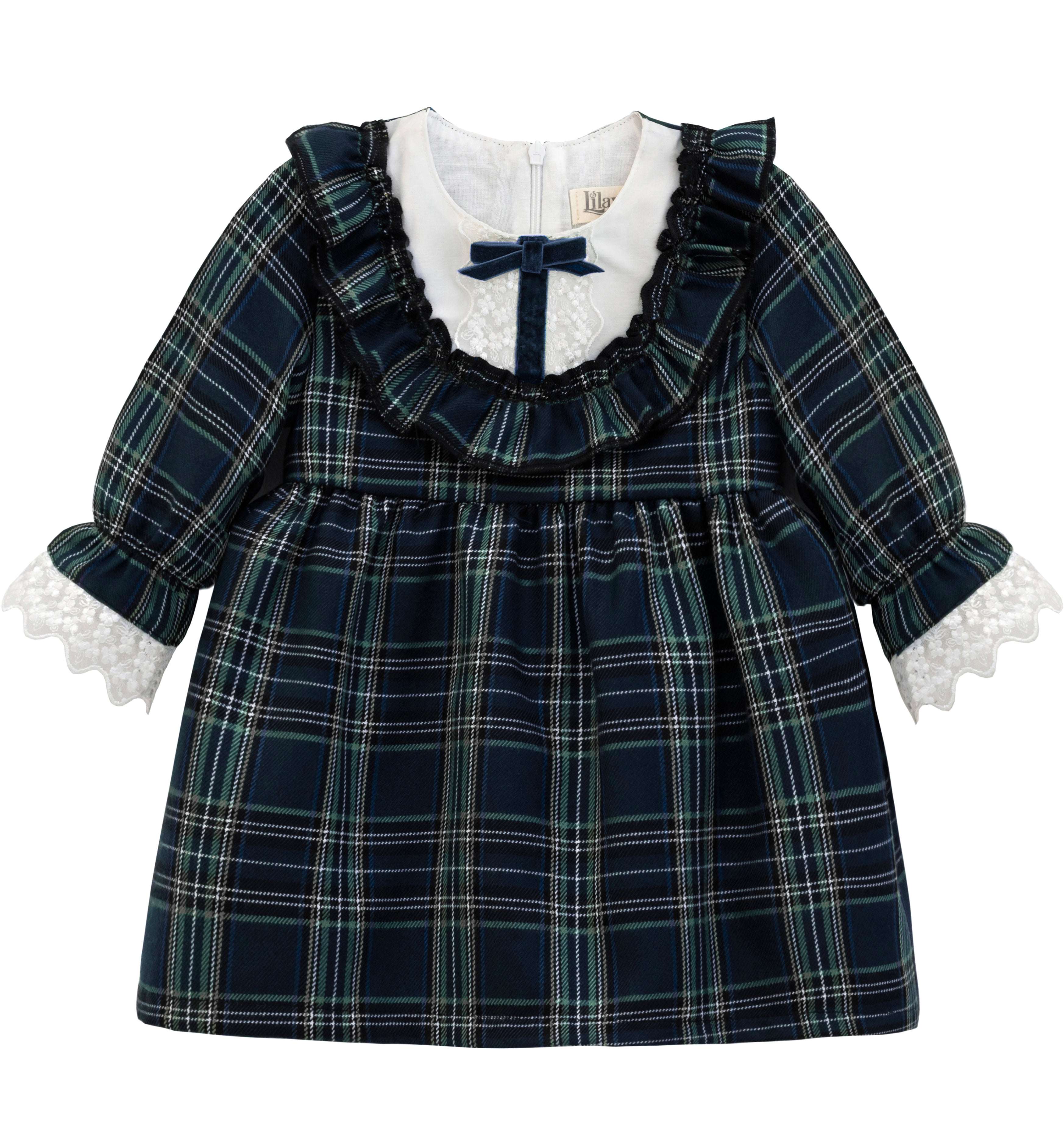 Plaid cotton baby girl clothes with ruffle and lace details and bows; perfect girls Christmas dress & Christmas gift ideas  