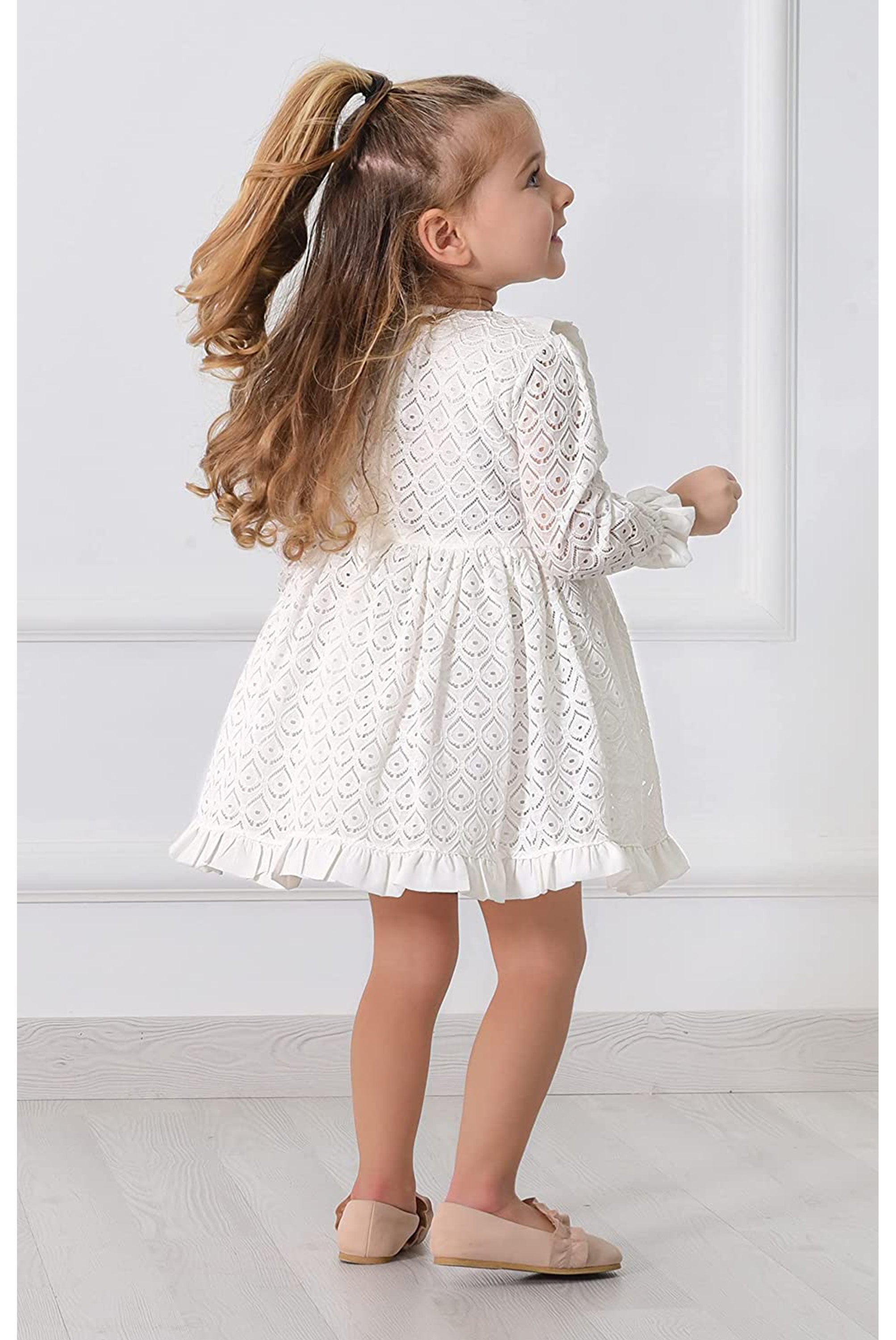 Baby girl lace & ruffle detailed dress; perfect for baby girl clothes & christmas gift ideas