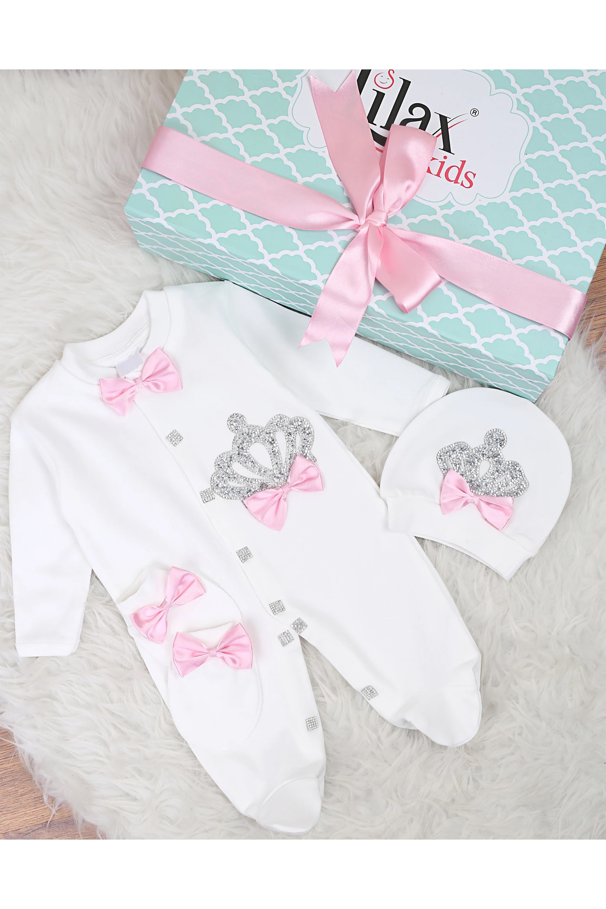 Gift Set for Newborn Baby Girl with Crown Jewels Layette - 3 Piece Ensemble LILAX