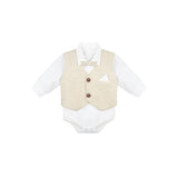 Baby Boy's Gentelman Outfit - Bodysuit Shirt, Vest, Comfy Pants 3-Piece Suit Set