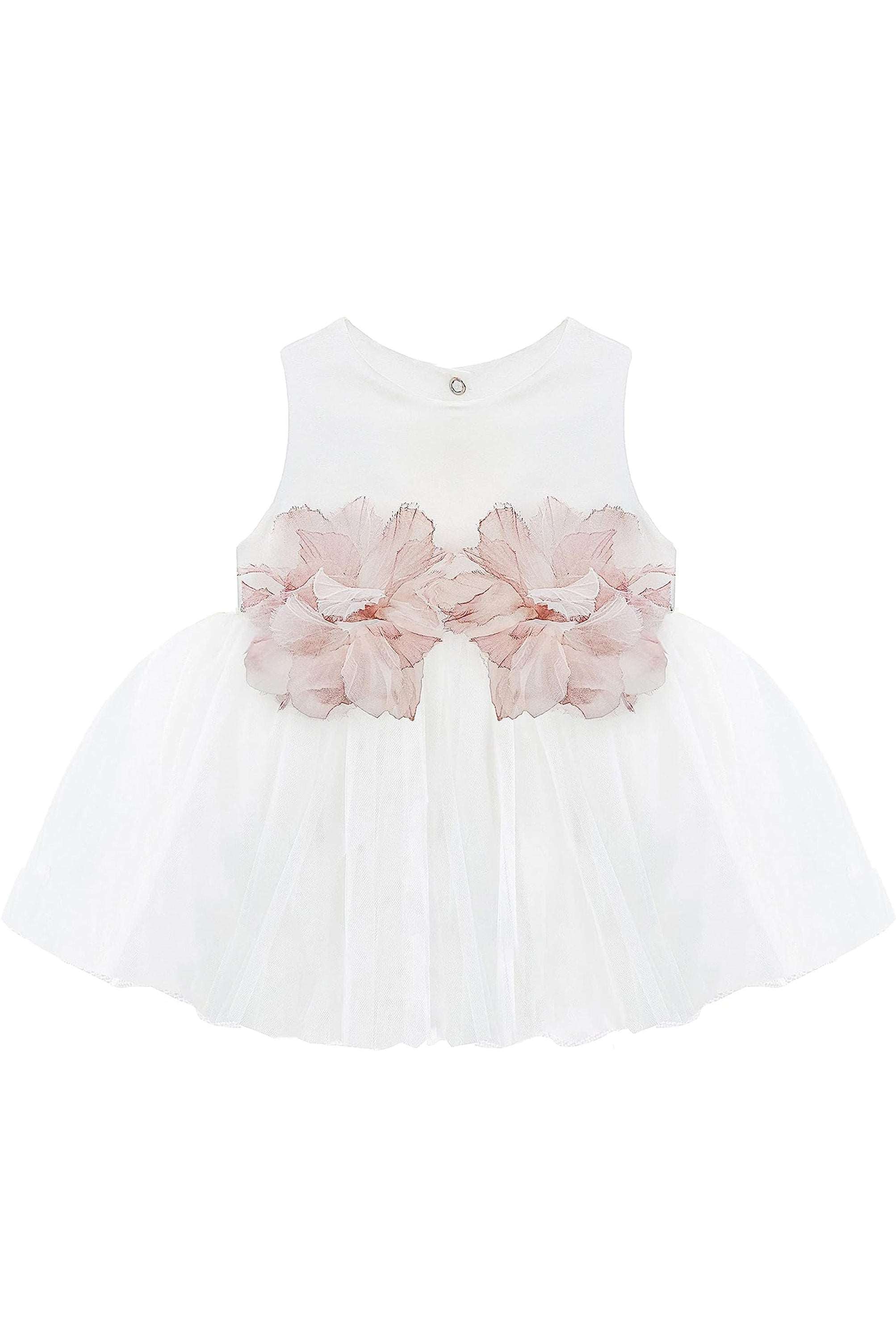 Baby girl tulle dress with flowers at waistline and matching shoes & headband; perfect for christmas gift ideas