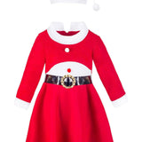 Little Girls' Christmas Dress with Red Hat and Belt