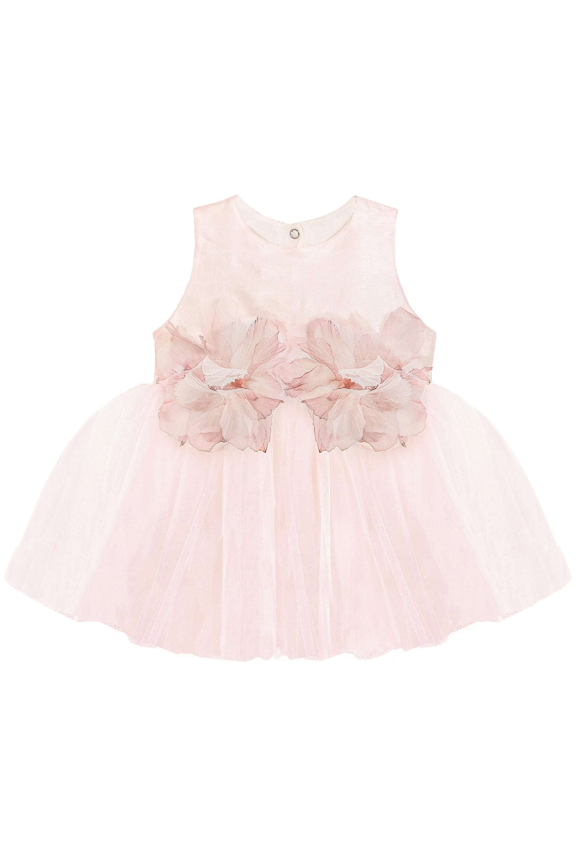 Baby girl tulle dress with flowers at waistline and matching shoes & headband; perfect for christmas gift ideas