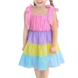 Little Girls' Layered Colorful Dress, Soft Cotton Summer Dress