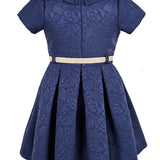 Girls collared short sleeve dress with belt; perfect for christmas gift ideas