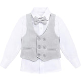 Boys 4 piece tuxedo suit with shirt, pants, vest and bow tie; perfect for baby boy clothes & christmas gift ideas  