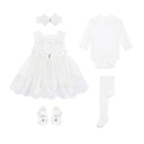 Deluxe 6-Piece Set for Newborn Baby Girl Embroidered Princess Dress Gown in Size 0-3 Months