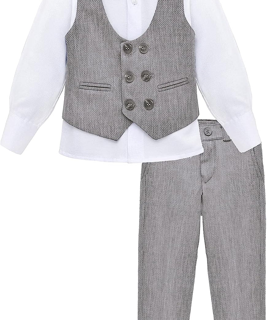 Boys 4 piece tuxedo suit with shirt, pants, vest and bow tie; perfect for baby boy clothes & christmas gift ideas  