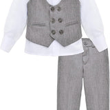 Toddler & Youth Boys 4 Piece Formal Suit Set V-Neck Vest White Dress Shirt Dress Pants and Bowtie LILAX